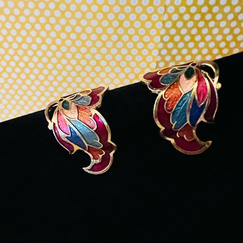 66. Colorful Enamel Leaf Earrings